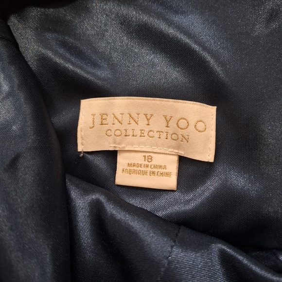 Jenny Yoo Collection Navy Blue Velvet Strappy Draped Neck Maxi Dress, Sz 18 - Picture 3 of 8